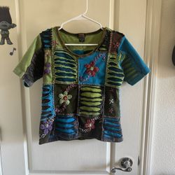 Rising International Multicolor Patchwork Tee Size Medium 