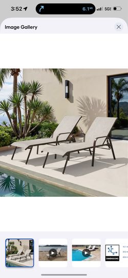 Set of 2 Stackable Brown Steel Frame Stationary Chaise Lounge Chair with Beige Textilene Mesh