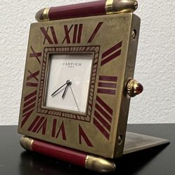 Cartier Quadrant Border Red Ruby Travel Desk Clock 