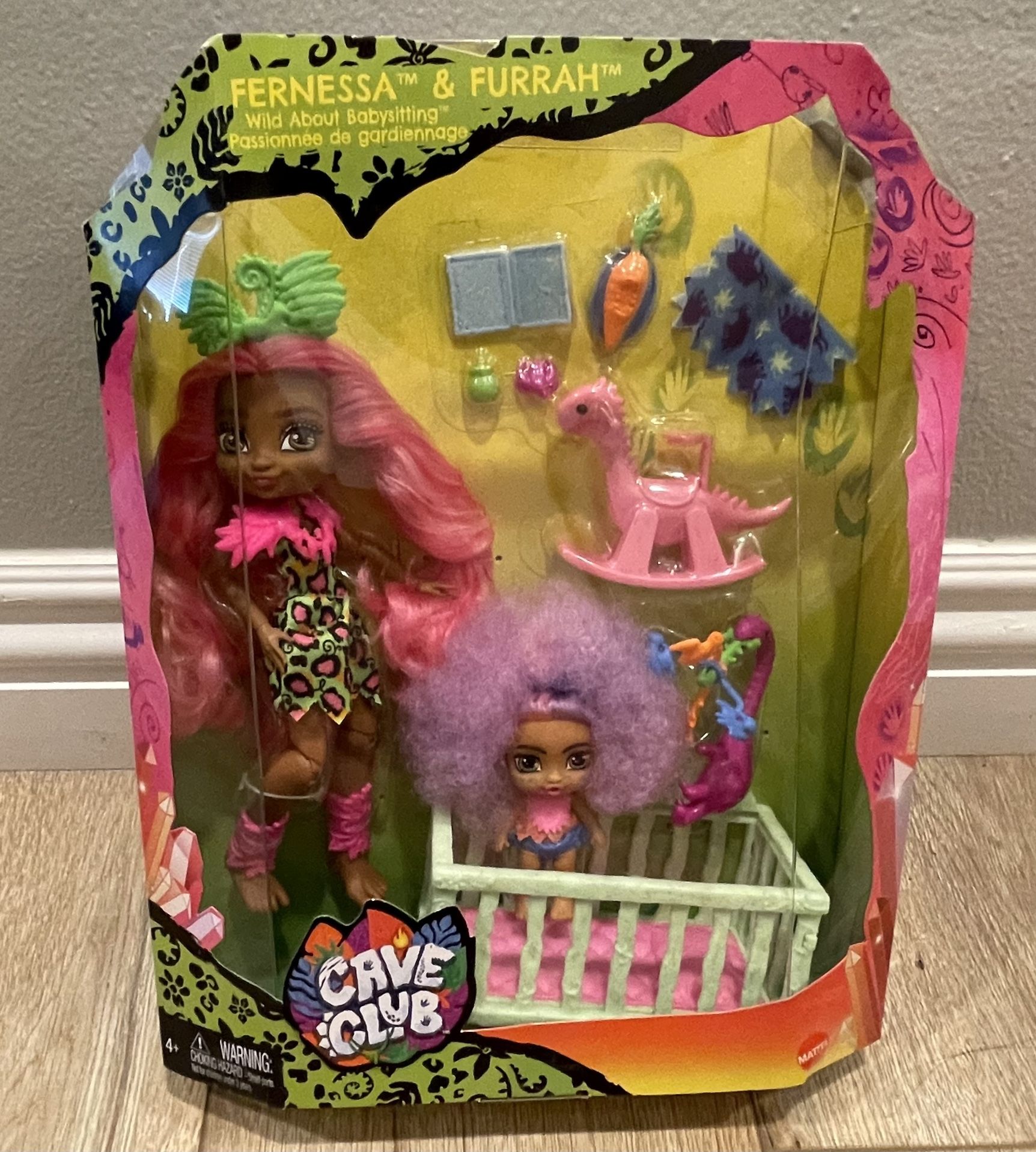 Cave Club Fernessa & Furrah Babysitter 2-Pack Doll, Accessory Set, and Crib NEW