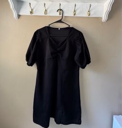 Black V-Neck Puff Sleeve Mini Dress