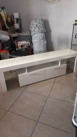 White TV Stand with Two Drawers