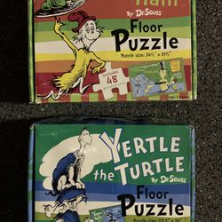 Two Dr Seuss Green Eggs and Ham and Yertle the Turtle 48 giant piece floor puzzles