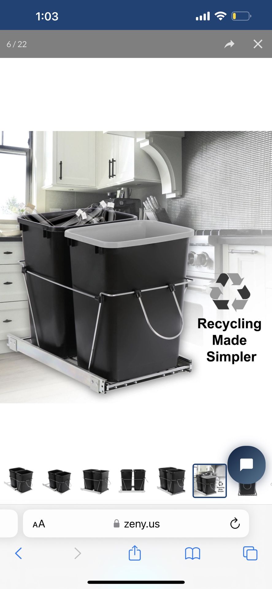 Sliding Pull Out Double Trash Bins 35 Quart Kitchen Cabinet Black