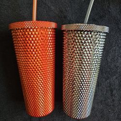 Set of 2 Studded Bling Tumblers 24oz - Metallic Copper & Silver