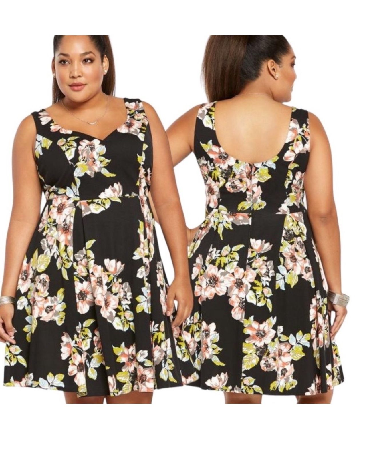 Torrid Floral Ponte skater dress size 16 pleated summer sleeveless Party