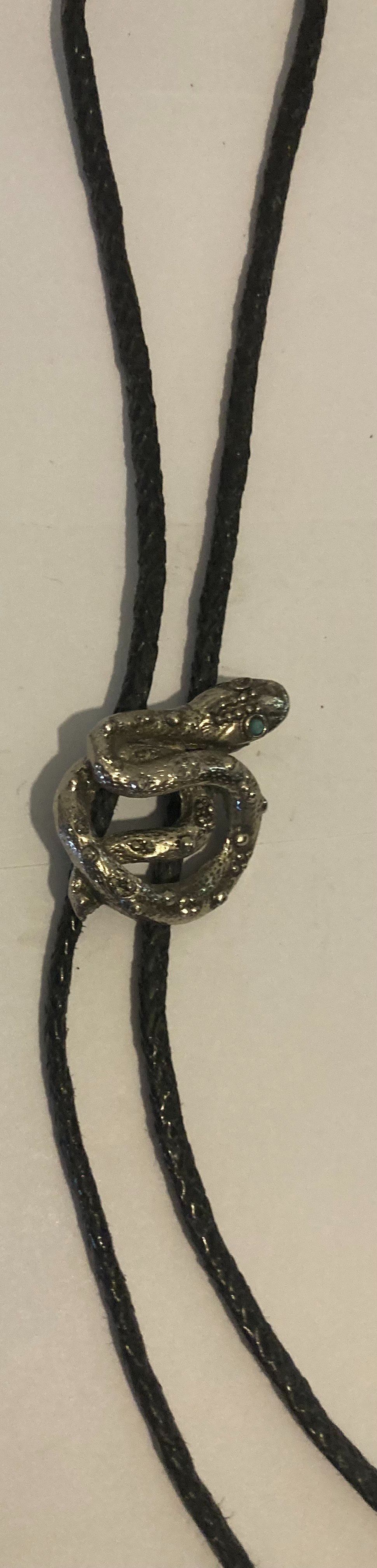 Vintage Metal Bolo Tie, Nice Snake Design, Python, Rattlesnake, Blue Racer, Wildlife, Nature, Nice Western Design, 2" x 1 1/2", Quality, Heavy Duty, M