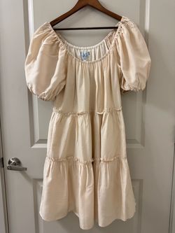 Antonio Melani Cream Puff Sleeve Fit & Flare Tiered Midi Dress Cottagecore Sz S