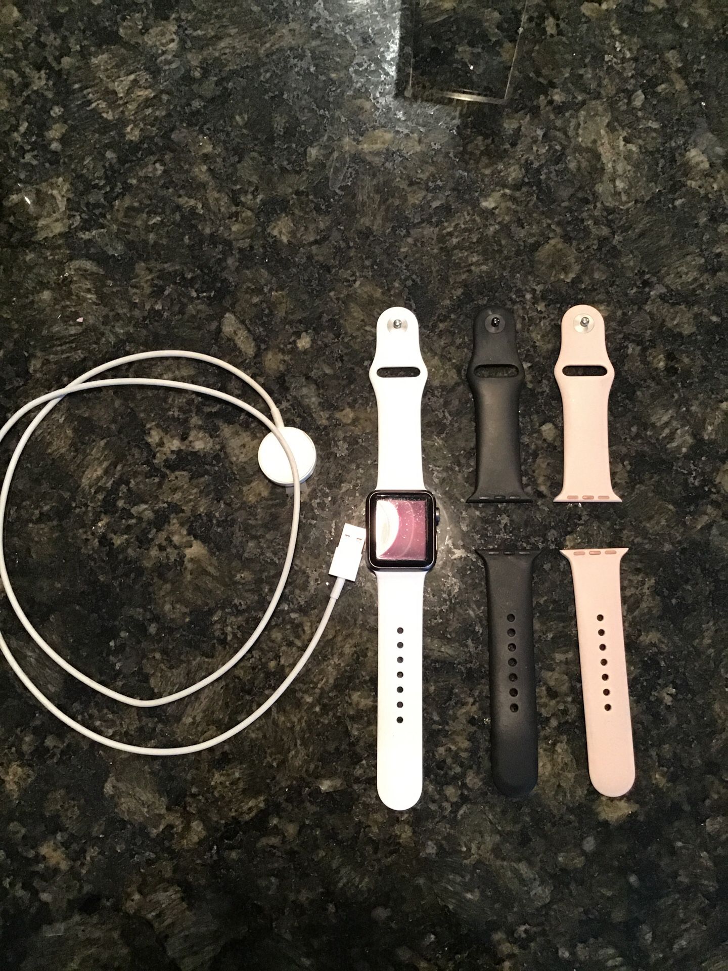 38 mm Apple Watch with charger + 3 apple bands