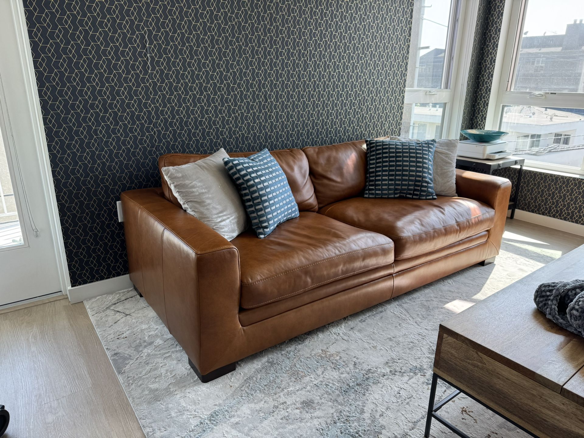 Genuine Leather Sofa – Mason Brown, 89” (Excellent Condition)