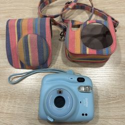 FujiFilm Instax Mini Instant Camera Blue Gently Used Very Clean Tested with case