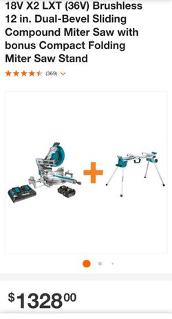 Makita 18V X2 LXT(36V) Brushless 12 in. Dual Bevel Sliding Compound Miter Saw With Bonus Compact Folding Miter Saw Stand