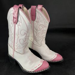 Old West Kids White And Pink Boots 