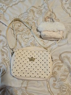 Cream Purse With Crown And Small Fur Trimmed Bag