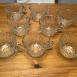 Vintage Clear Glass Leaf and Grape Design Punch Cups