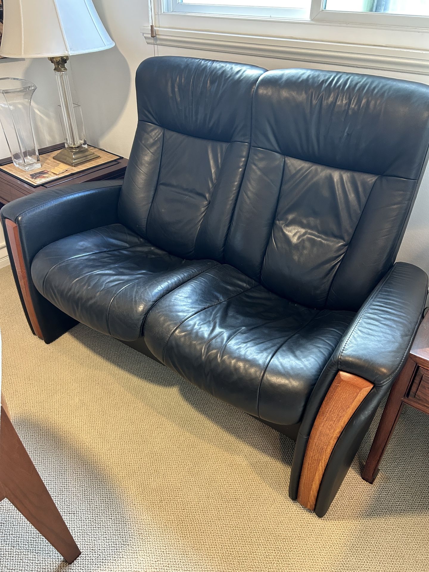 Black Leather Reclining Love Seat