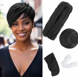28 Pieces Human Hair Weave Extensions with Top Closure, 2 4 6 Inch Straight Short Hair Extension for Women Daily Use (1B#)
