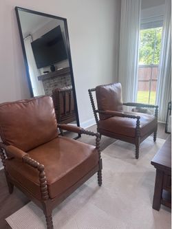 Modern Brown Leather Accent Chairs Set