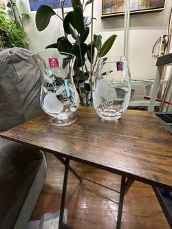Two crystal etched vases $10 each