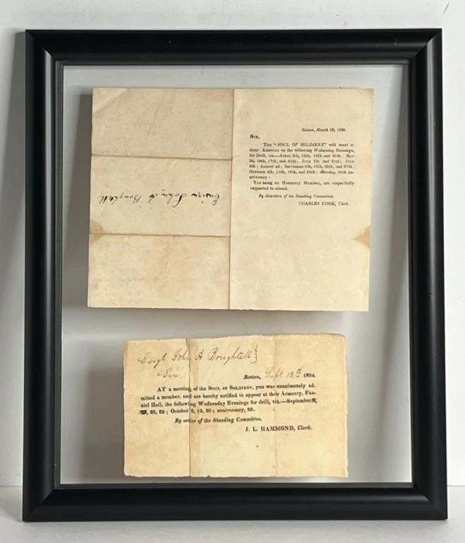EXTREMELY RARE "THE SOUL OF SOLDIERY" DOCS - BOSTON - 1826.