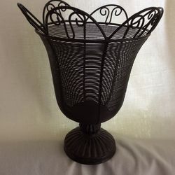 Black Wire Vase Can Hold Artificial Flowers Or Large Candle 