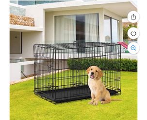 30 Inch Dog Crate Double Door Folding Metal Wire Kennel with Tray Black