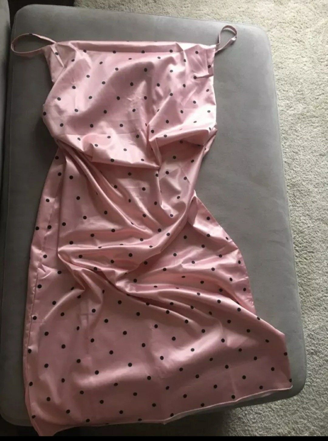 L - XL Pink polkadot satin dress - brunch , party , cocktail