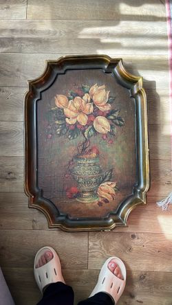 Huge Wooden Tray With Vase With Flowers Scalp Wedges