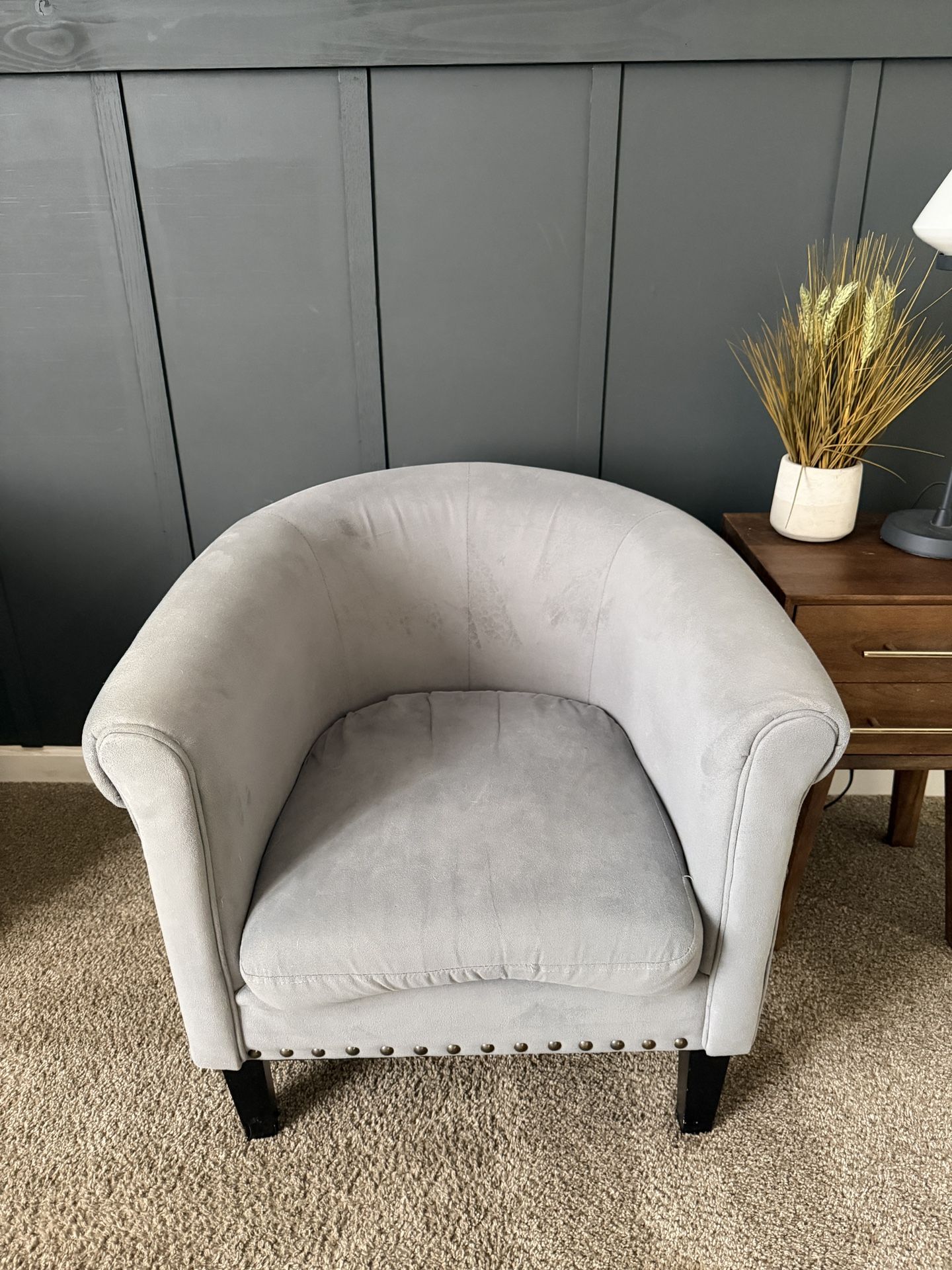 Faux Suede Blue Armchair - Good Condition