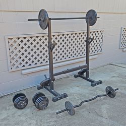 Squat Rack , Standard 1 Inch Inner Diameter Barbells, and Weights