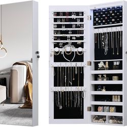 Wall/door jewelry organizer and storage with full-length mirror, full-length mirror with storage
