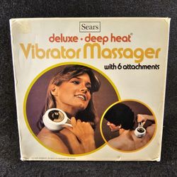 1965 Sears Deluxe Deep Heat Vibrator Massager With 6 Attachments Tested Open-Box