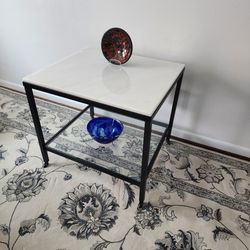 Brand New Solid Marble End Table On Casters 