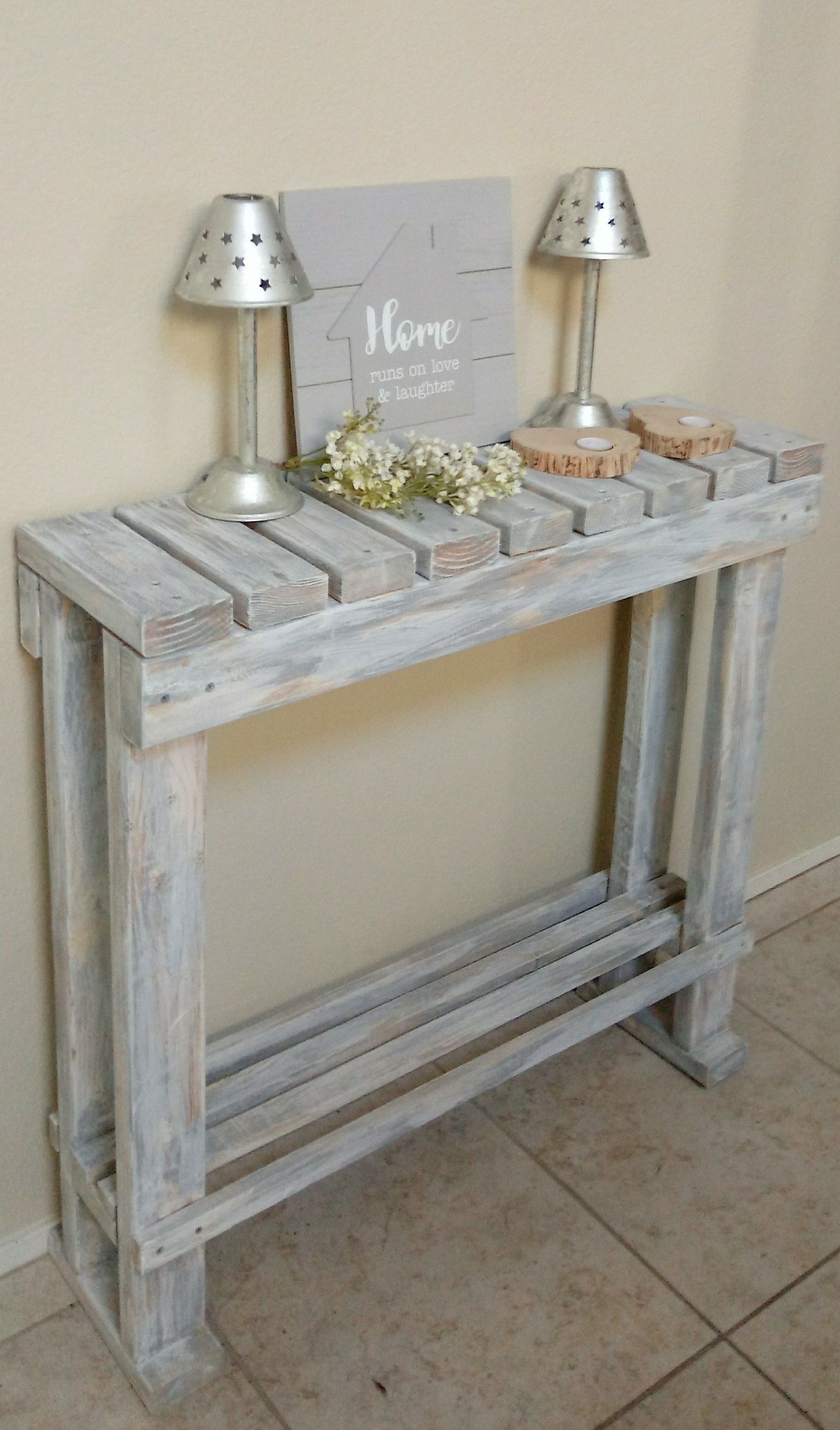 32"H X 36"W X 10"D 🌱Solid Wood Entryway Console Table with Shelf ::: Rustic Distressed Still Gray/White