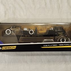 2020 MAISTO PREMIUM 1:64 SCALE.  TRANSPORT.  1929 FORD MODEL A. WITH 1950'S COE FLATBED TOW TRUCK. 