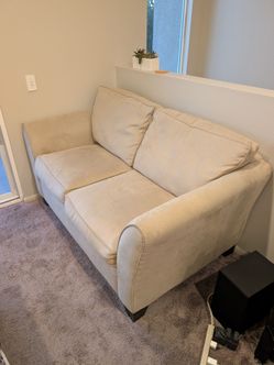 Cream Fabric Loveseat with Rolled Arms