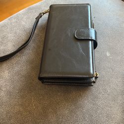 Black Wristlet Wallet With Magnetic iPhone 12 /13 Pro max Holder 