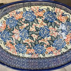 Polish Pottery UNIKAT 1898 Ultimate 2007 Dish  13.25x9.25 Floral Handmade Poland
