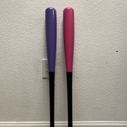 2 Wood Maple Bats, Pink And Purple 