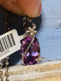 8ct Genuine Amethyst garden design sterling silver necklace 18”