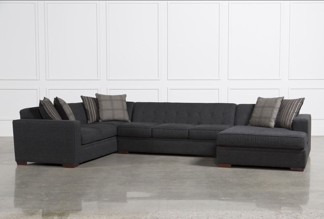 Living Spaces Sectional Sofa - Charcoal Gray