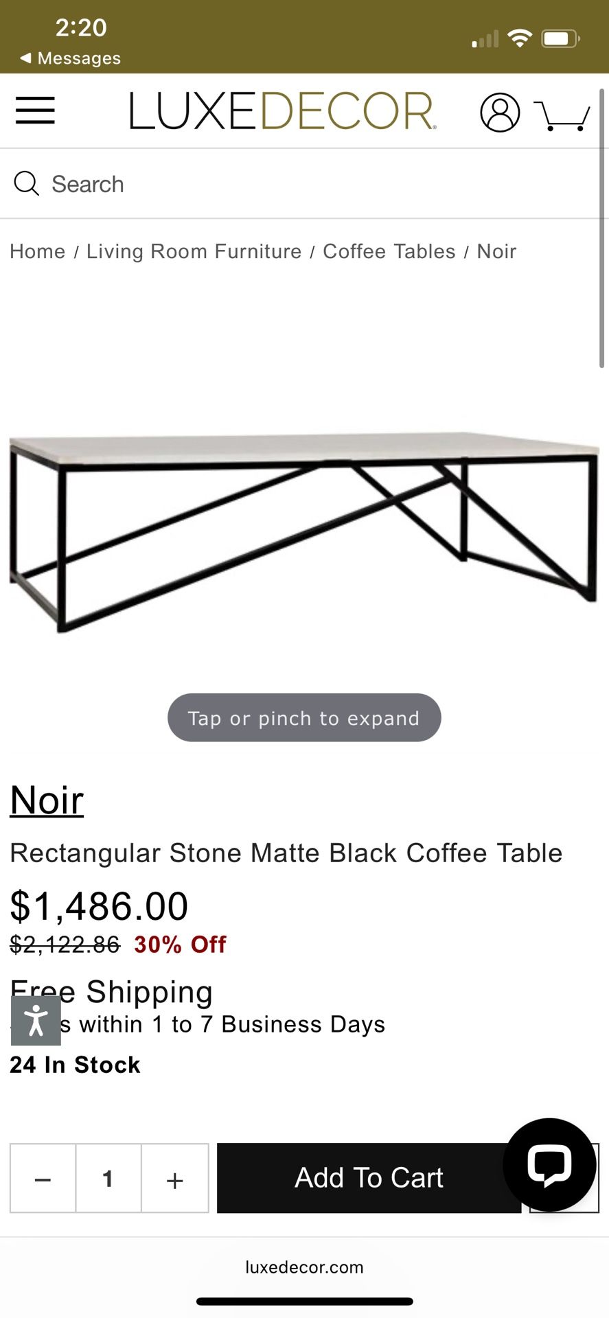 Rectangular Stone Matte Black Coffee Table