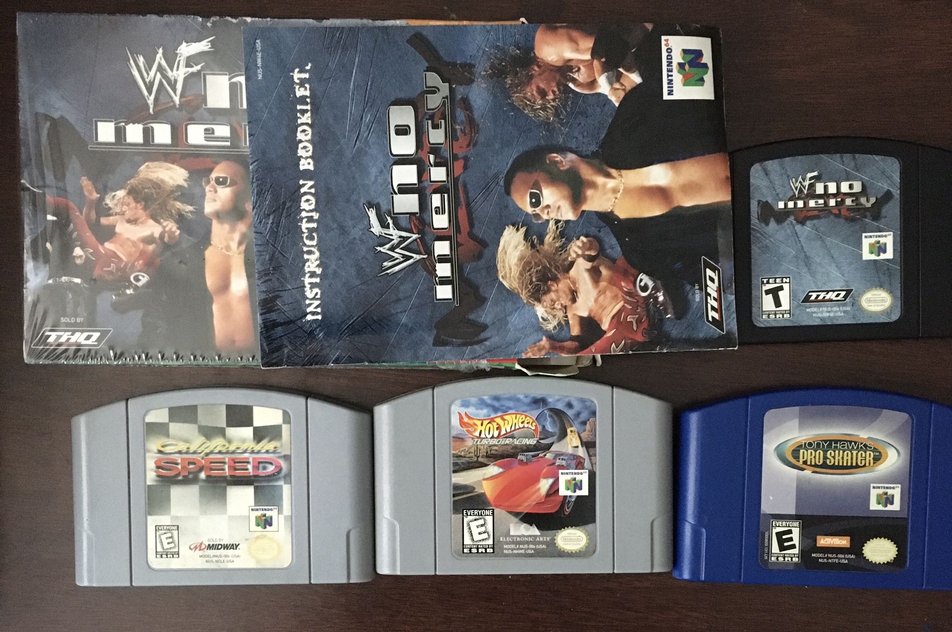 N64 WWF No Mercy, California Speed, Tony Hawks Pro Skater 1, Hot Wheels Racing