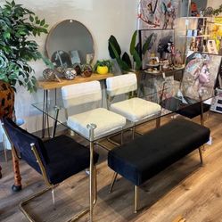 Aesthetic Dining Table Set For 6 People With Chairs And A Bench