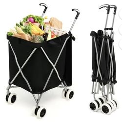  Folding Shopping Cart with Water-Resistant Removable Canvas Bag
 For Food Or Clothes 
