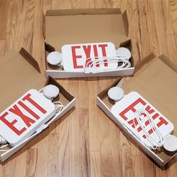 3 NEW Fulham Firehorse Emergency Exit Signs with LED Light Battery Backups