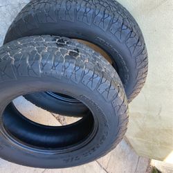 I have two tires in great condition they have about 70% left these tires will come install it if you need it so it’s number 275/70 R 18 LT