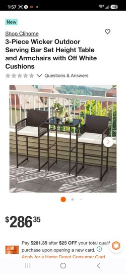 3-Piece Wicker Outdoor Bar Set with Cushions