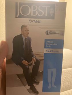 JOBST for Men Thigh High Medical Compression Socks | 15-20 mmHg, Size Large, Khaki