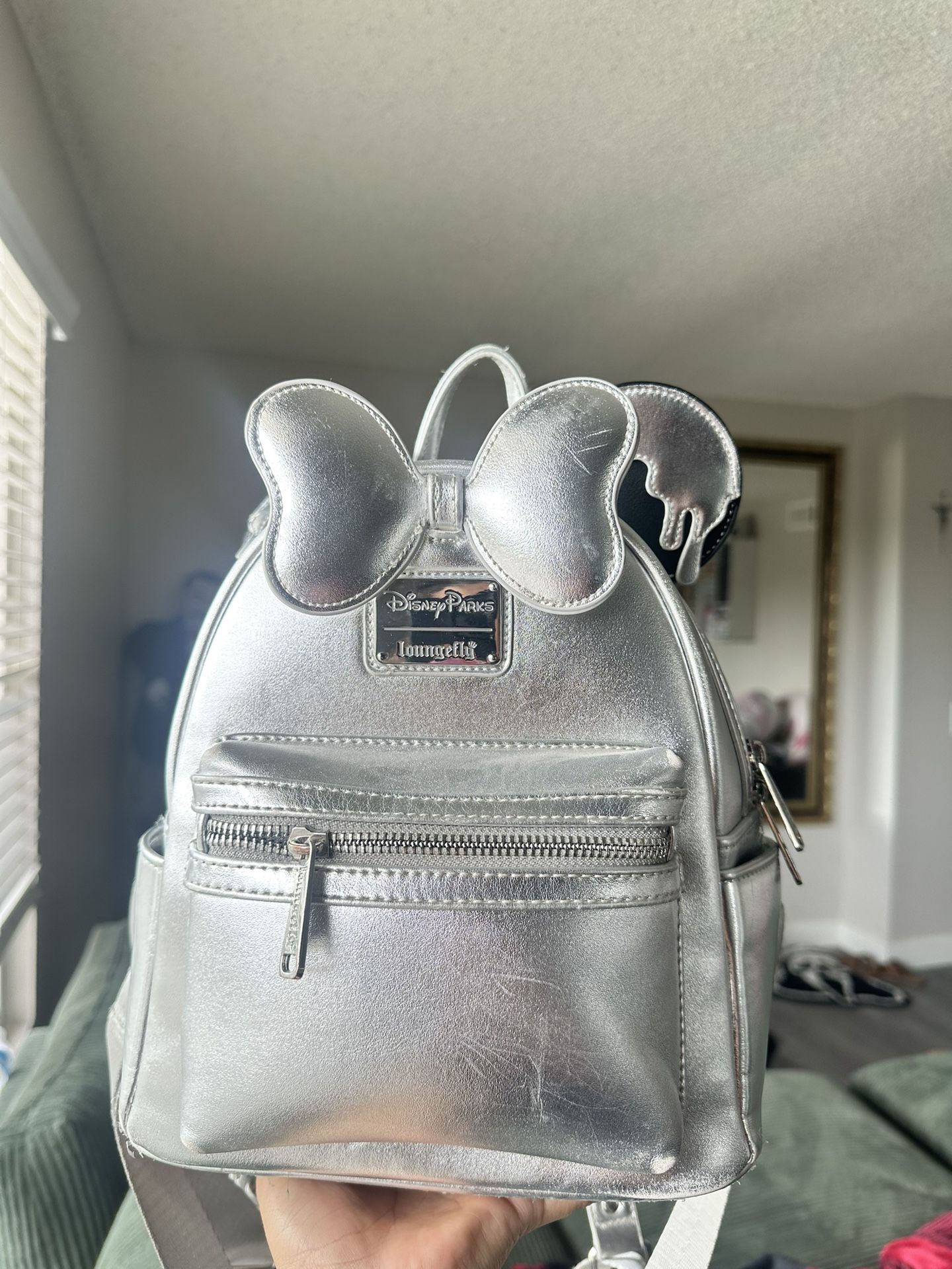 Disney Park Loungefly 100 Year Minnie Mouse Silver Drip Backpack